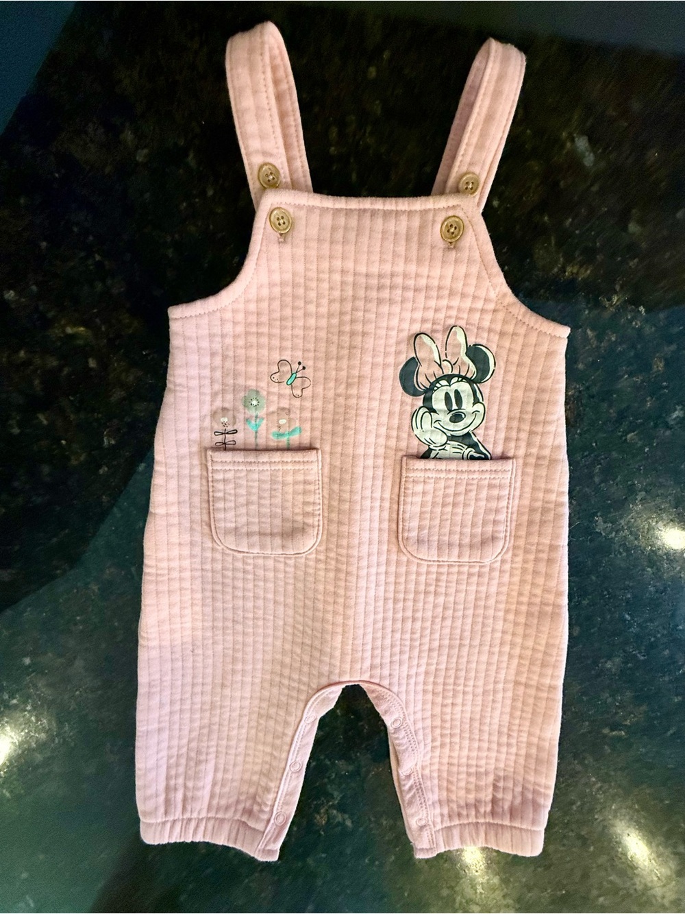 Disney Baby Minnie Mouse Pink Quilted Overalls 6-9 Months